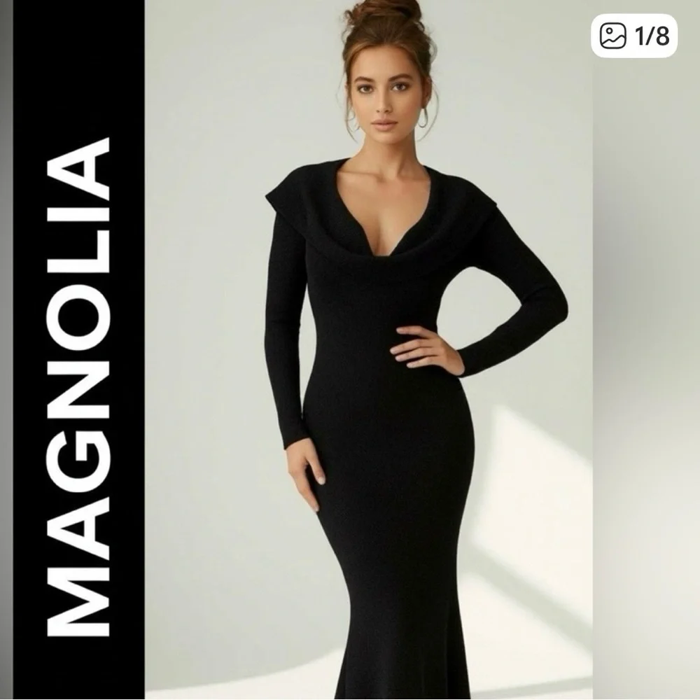 MAGNOLIA MAXI Women’s Black Sparkle Plunging Neckline Dress Size S NWT - Picture 9 of 9